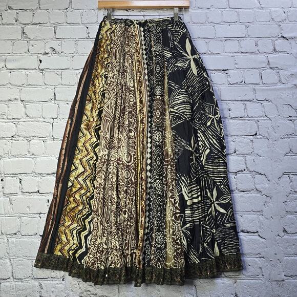 Vintage Chico's 100% Silk Shell Tribal African Print Pleated Maxi Skirt Size XS? - Picture 1 of 9